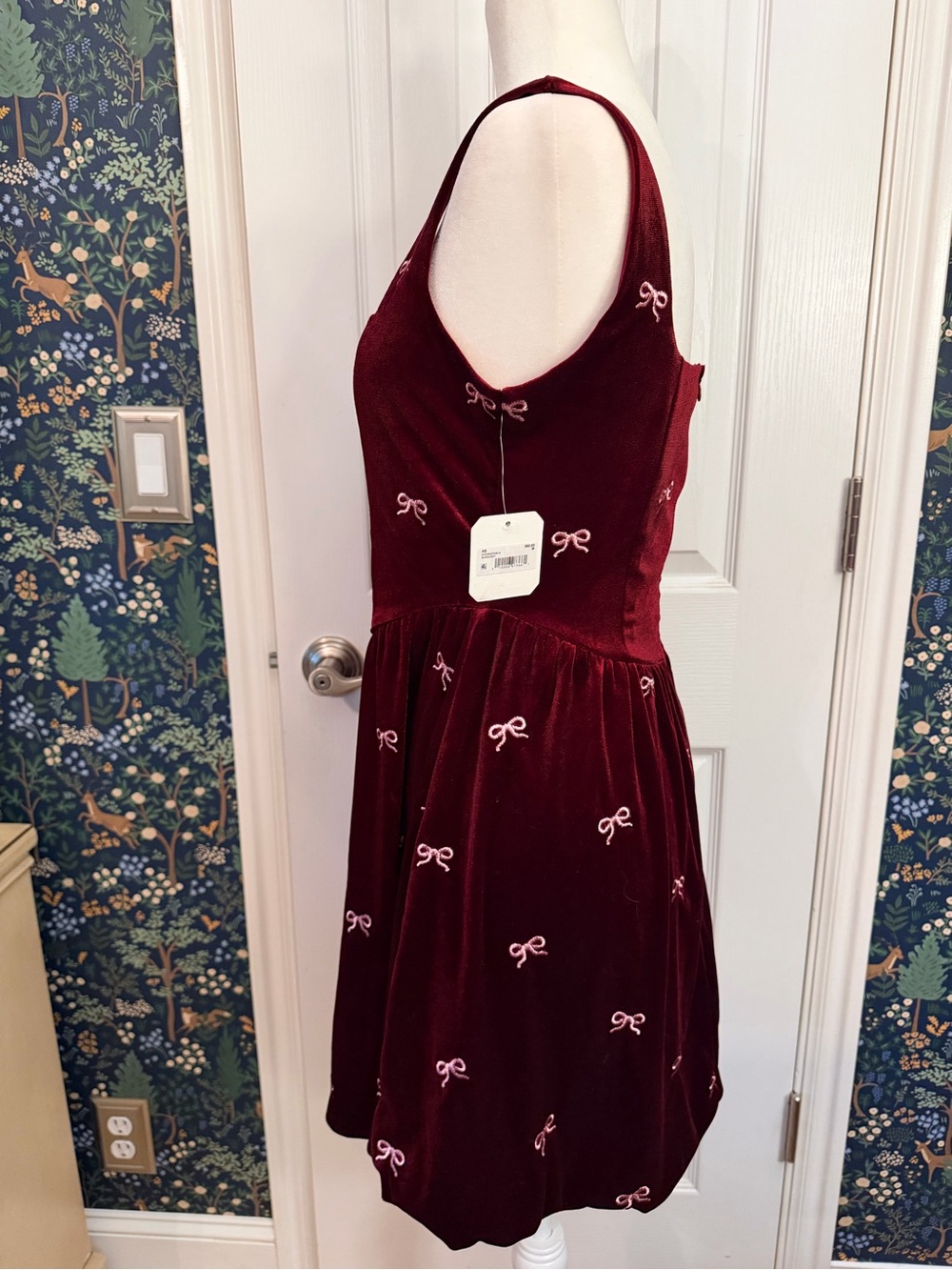 Altar'd State Wine Velvet Mini Dress with Pink Bow Embroidery - Picture 3 of 7
